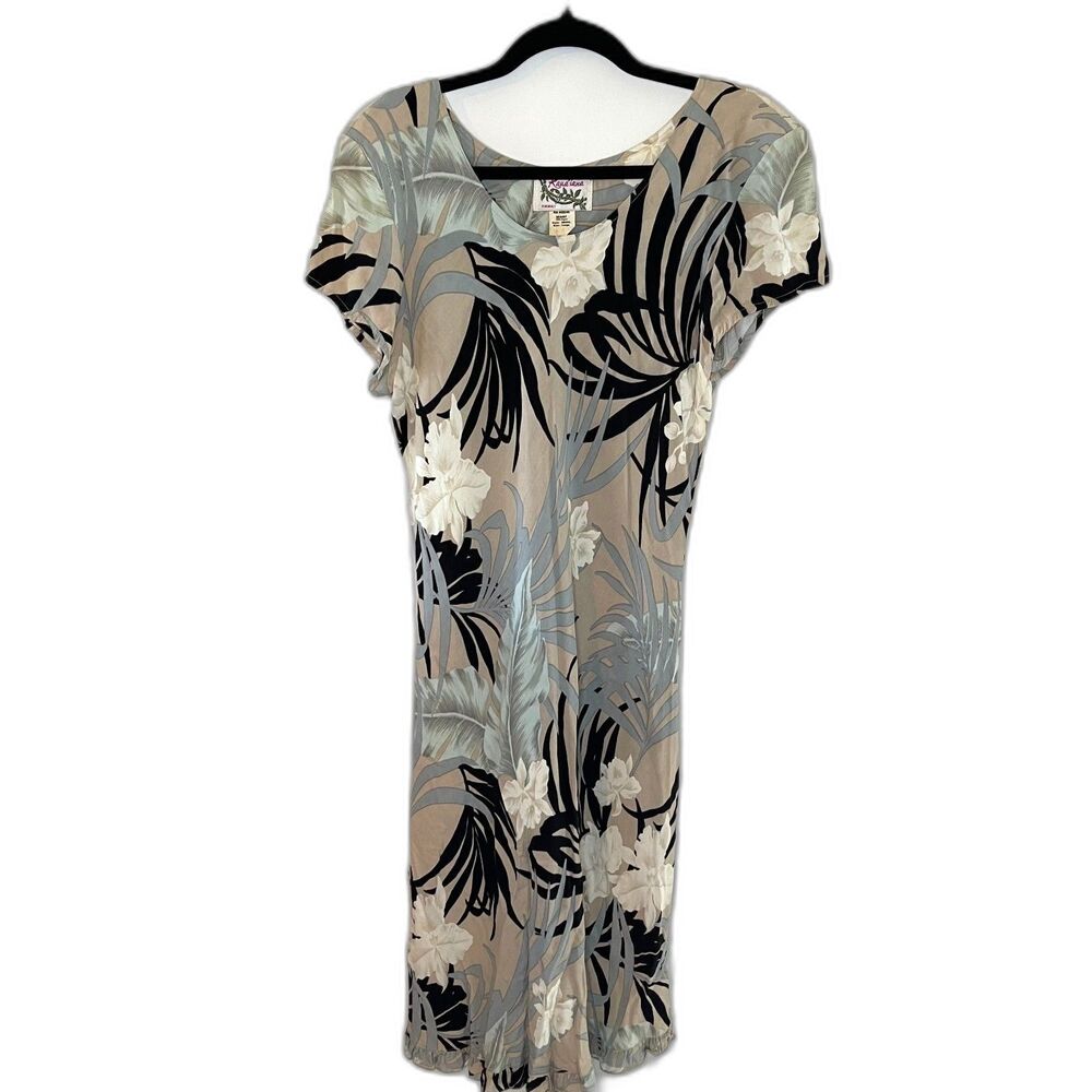 Kaua'iana Women's Floral Mu'umu'u Dress Short Sleeve Mid Length Rayon Size Large